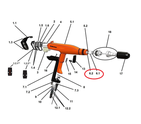 ชุดประกอบท่อผงด้านบน Electron E-Gun C1/C2 Manual Gun